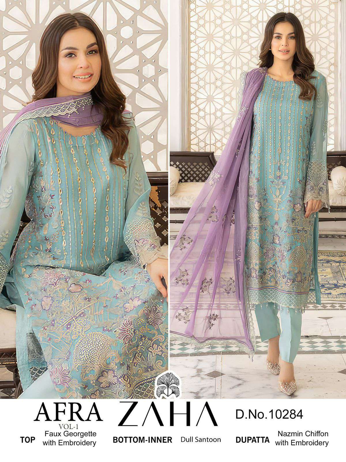 Zaha Afra Vol 1 10284 To 10286 Designer Georgette Suit Pakistani Collection view 14