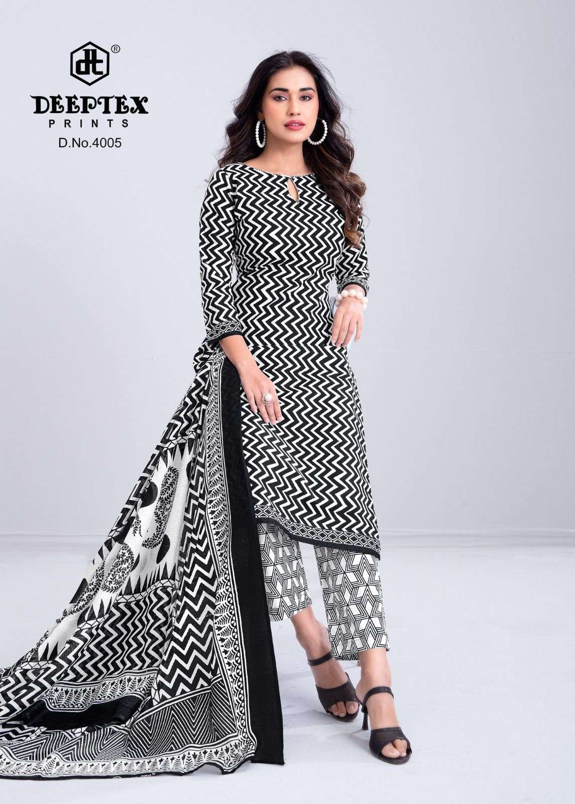 Deeptex Aaliza Black And White Vol 4 Pure Cotton Dress view 3