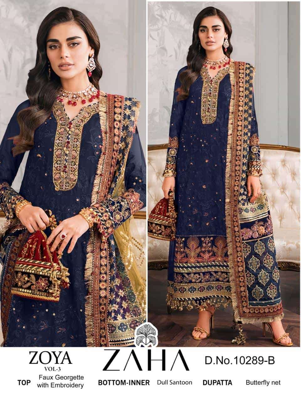 Zaha 10289 B Pakistani Style Heavy Embroidered Salwar Kameez Ensemble