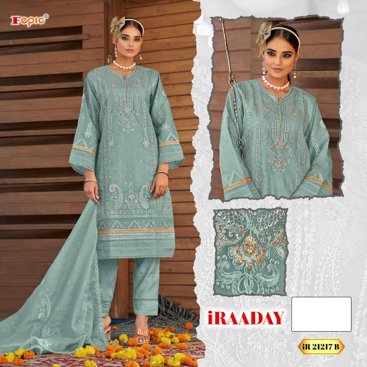 Fepic IR 21217 Colors Pakistani Organza Embroidered Designer Suit Wholesalers view 2