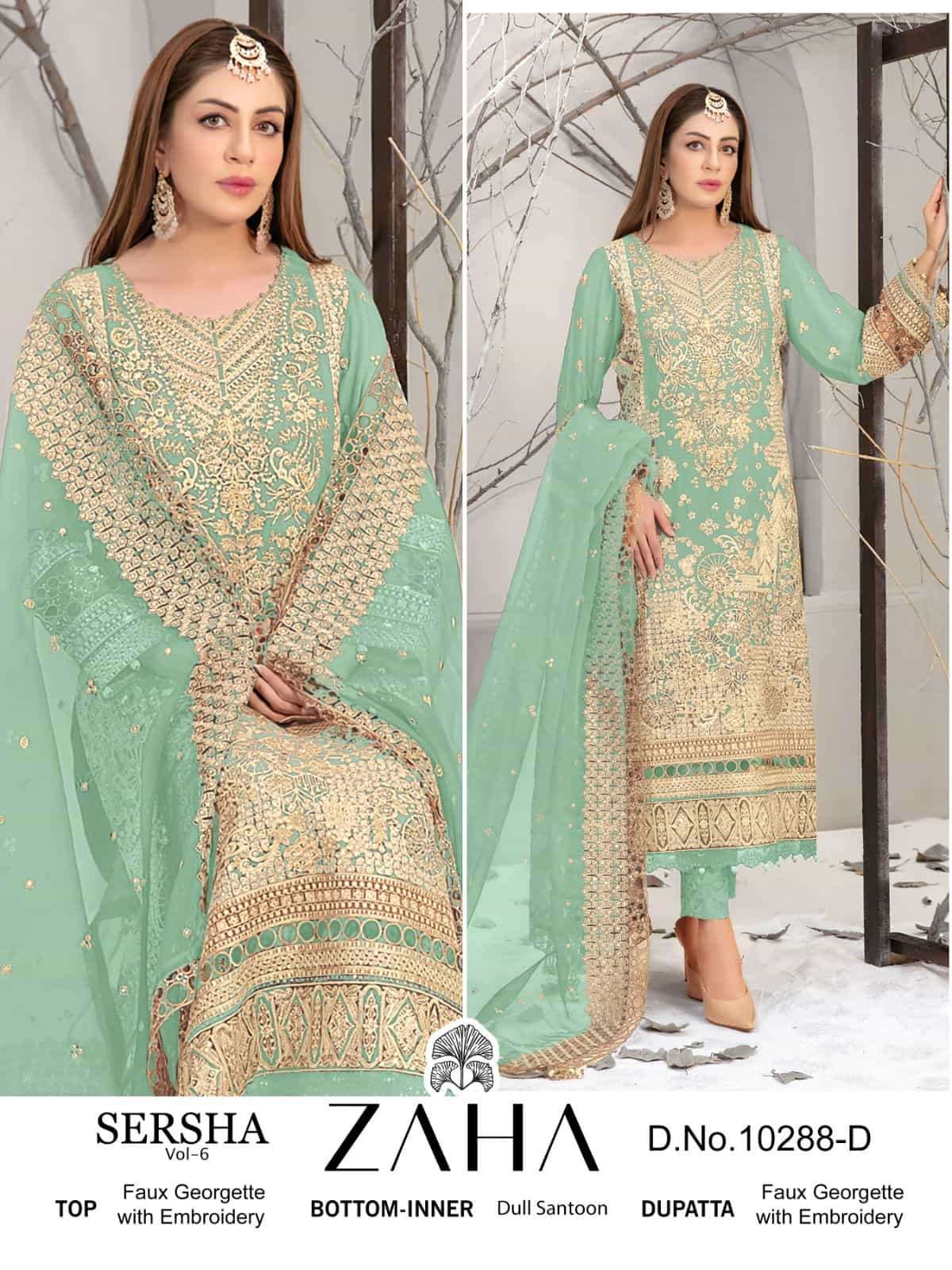 Zaha Sersha Vol 6 10288 Colors Pakistani Georgette Embroidered Suit Wholesalers view 3